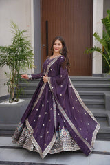 Alluring Purple Diamond Silk Embroidery Work Gown Alluring Purple Diamond Silk Embroidery Work Gown