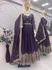Alluring Purple Diamond Silk Embroidery Work Gown Alluring Purple Diamond Silk Embroidery Work Gown