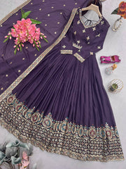 Alluring Purple Diamond Silk Embroidery Work Gown Alluring Purple Diamond Silk Embroidery Work Gown