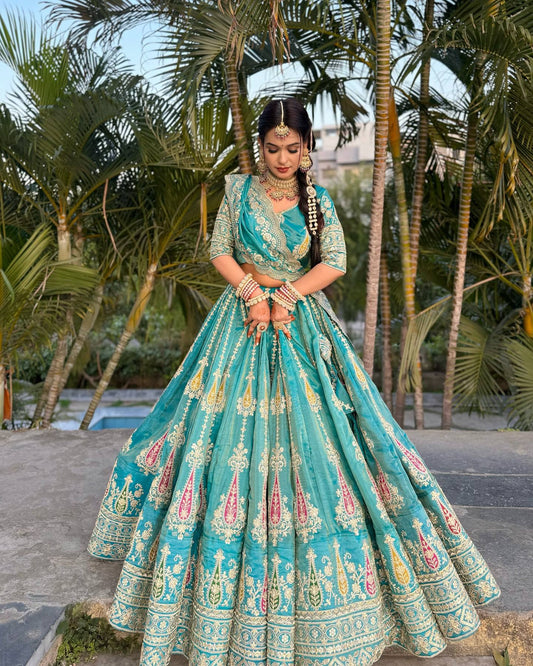 Charming Blue Simmer Thread Work Lehenga Choli