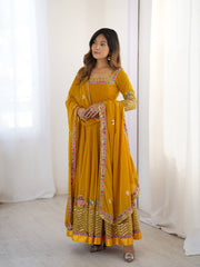 Festive Wear Embroidery Work Mustard Color Georgette Gown Festive Wear Embroidery Work Mustard Color Georgette Gown