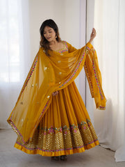 Festive Wear Embroidery Work Mustard Color Georgette Gown Festive Wear Embroidery Work Mustard Color Georgette Gown