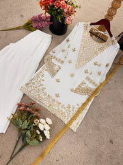 White Color Embroidery Work Captivating Sharara Suit White Color Embroidery Work Captivating Sharara Suit