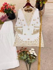 White Color Embroidery Work Captivating Sharara Suit White Color Embroidery Work Captivating Sharara Suit