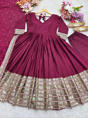 Stylish Heavy Border Wine Color Stitched Gown Stylish Heavy Border Wine Color Stitched Gown