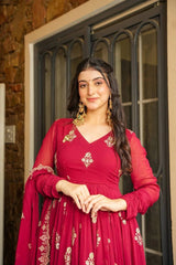 Faux Georgette Embroidered Red Color Ravishing Gown Faux Georgette Embroidered Red Color Ravishing Gown
