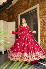 Faux Georgette Embroidered Red Color Ravishing Gown Faux Georgette Embroidered Red Color Ravishing Gown