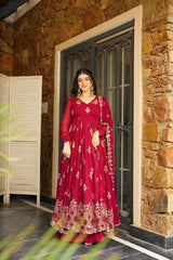 Faux Georgette Embroidered Red Color Ravishing Gown Faux Georgette Embroidered Red Color Ravishing Gown