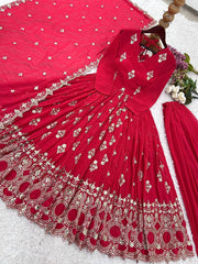 Faux Georgette Embroidered Red Color Ravishing Gown Faux Georgette Embroidered Red Color Ravishing Gown