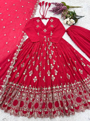 Faux Georgette Embroidered Red Color Ravishing Gown Faux Georgette Embroidered Red Color Ravishing Gown