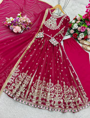 Ravishing Red Georgette Embroidery Work Gown Ravishing Red Georgette Embroidery Work Gown