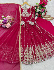 Ravishing Red Georgette Embroidery Work Gown Ravishing Red Georgette Embroidery Work Gown