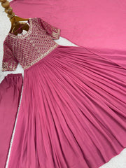 Pink Color Faux Georgette Flattering Long Gown Pink Color Faux Georgette Flattering Long Gown
