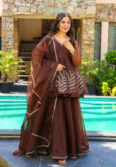 Amazing Brown Georgette Embroidered Work Sharara Suit Amazing Brown Georgette Embroidered Work Sharara Suit