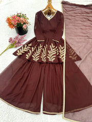 Amazing Brown Georgette Embroidered Work Sharara Suit Amazing Brown Georgette Embroidered Work Sharara Suit