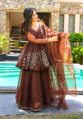 Amazing Brown Georgette Embroidered Work Sharara Suit Amazing Brown Georgette Embroidered Work Sharara Suit