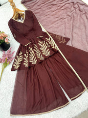 Amazing Brown Georgette Embroidered Work Sharara Suit Amazing Brown Georgette Embroidered Work Sharara Suit