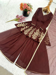 Amazing Brown Georgette Embroidered Work Sharara Suit Amazing Brown Georgette Embroidered Work Sharara Suit