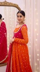 Orange Color Embroidered Designer Gown With Koti Orange Color Embroidered Designer Gown With Koti