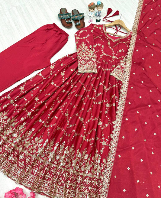 Demanding Sequence Work Red Color Anarkali Gown