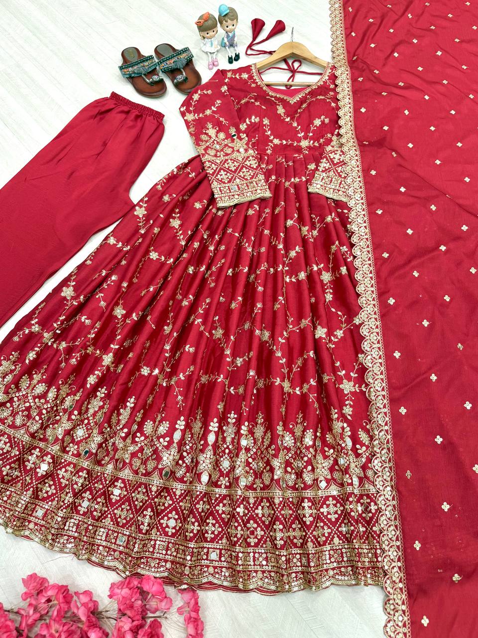 Demanding Sequence Work Red Color Anarkali Gown