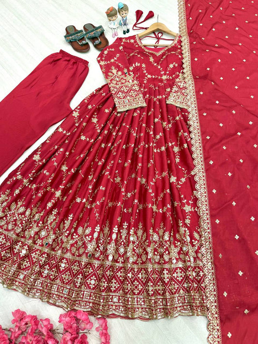 Demanding Sequence Work Red Color Anarkali Gown