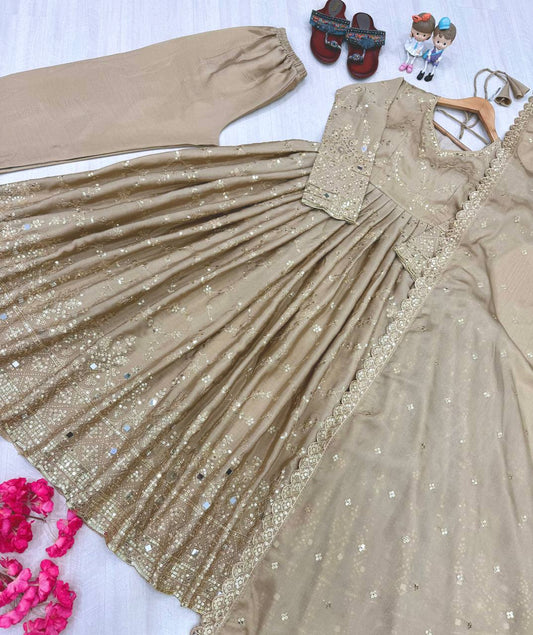 Demanding Sequence Work Beige Color Anarkali Gown