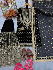 Black Color Heavy Work Flattering Sharara Suit Black Color Heavy Work Flattering Sharara Suit