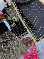 Black Color Heavy Work Flattering Sharara Suit Black Color Heavy Work Flattering Sharara Suit