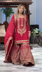 Pink Color Heavy Work Flattering Sharara Suit Pink Color Heavy Work Flattering Sharara Suit