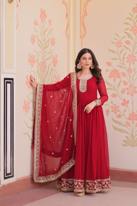 Marron Color Georgette Sequence With Embroidered Gown