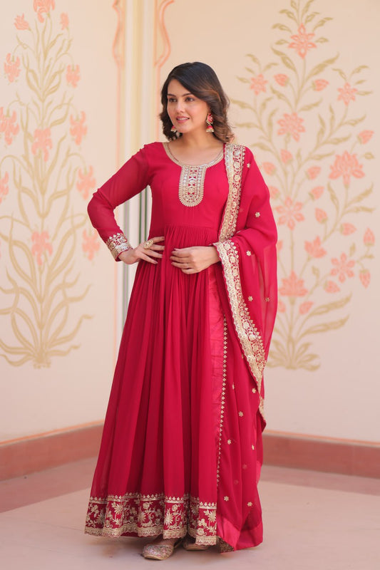 Rani Pink Color Georgette Sequence With Embroidered Gown