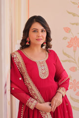 Rani Pink Color Georgette Sequence With Embroidered Gown Rani Pink Color Georgette Sequence With Embroidered Gown