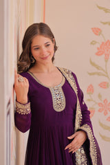 Purple Color Georgette Sequence With Embroidered Gown Purple Color Georgette Sequence With Embroidered Gown