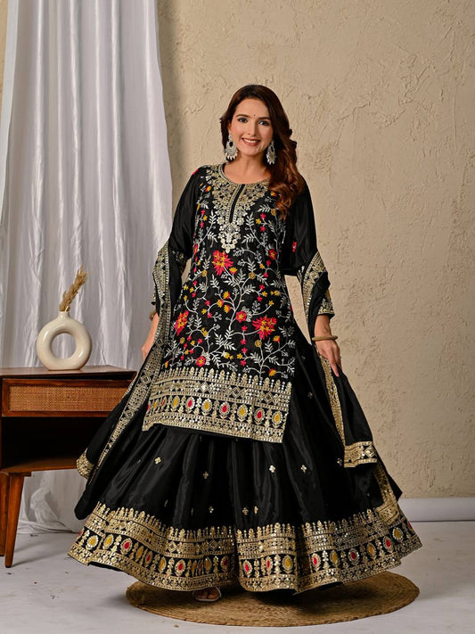 Black Color Heavy Embroidery Work Palazzo Suit