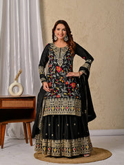 Black Color Heavy Embroidery Work Palazzo Suit Black Color Heavy Embroidery Work Palazzo Suit