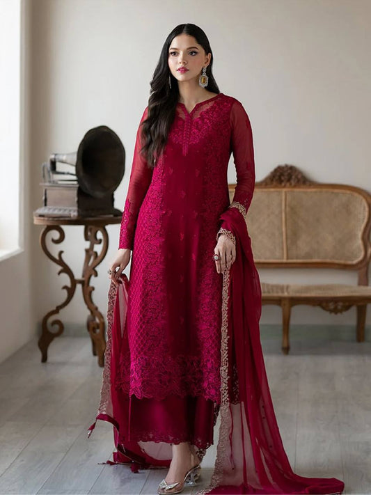 Gorgeous Maroon Georgette Embroidery Straight Salwar Suit