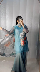Marvelous Sky Blue Georgette Digital Print Sharara Suit Marvelous Sky Blue Georgette Digital Print Sharara Suit