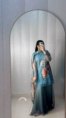 Marvelous Sky Blue Georgette Digital Print Sharara Suit Marvelous Sky Blue Georgette Digital Print Sharara Suit