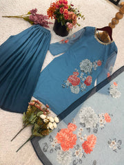 Marvelous Sky Blue Georgette Digital Print Sharara Suit Marvelous Sky Blue Georgette Digital Print Sharara Suit