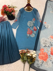 Marvelous Sky Blue Georgette Digital Print Sharara Suit Marvelous Sky Blue Georgette Digital Print Sharara Suit