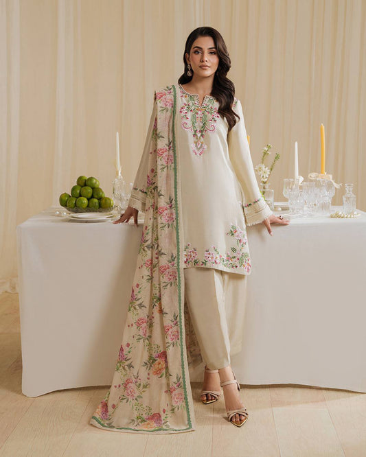 Stylish Beige Crepe Embroidery Palazzo Suit