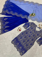 Attractive Blue Chinon Silk Sequence Work Palazzo Suit Attractive Blue Chinon Silk Sequence Work Palazzo Suit
