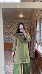 Ravishing Green Fendy Silk Embroidery Work Sharara Suit Ravishing Green Fendy Silk Embroidery Work Sharara Suit