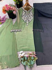 Ravishing Green Fendy Silk Embroidery Work Sharara Suit Ravishing Green Fendy Silk Embroidery Work Sharara Suit