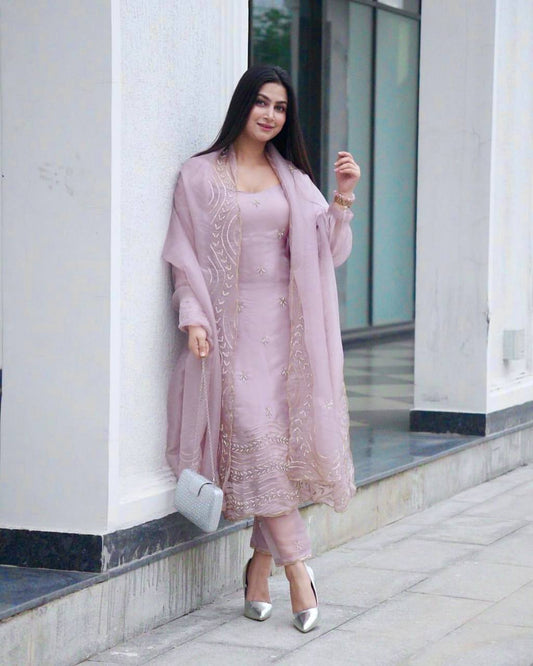 Stylish Pink Silk Embroidery Work Kurti