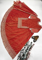 Pretty Red Organza Sequence Work Top With Lehenga Pretty Red Organza Sequence Work Top With Lehenga