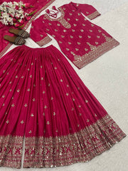 Stylish Sky Blue Chinnon Silk Sequence Work Sharara Suit Stylish Sky Blue Chinnon Silk Sequence Work Sharara Suit