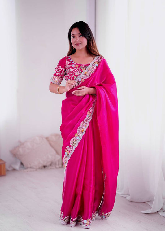 Ravishing Pink Jimmy Choo Embroidery Saree