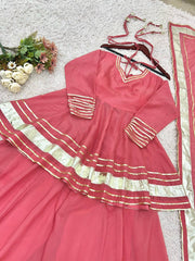 Attractive Pink Organza Lace Work Sharara Suit Attractive Pink Organza Lace Work Sharara Suit